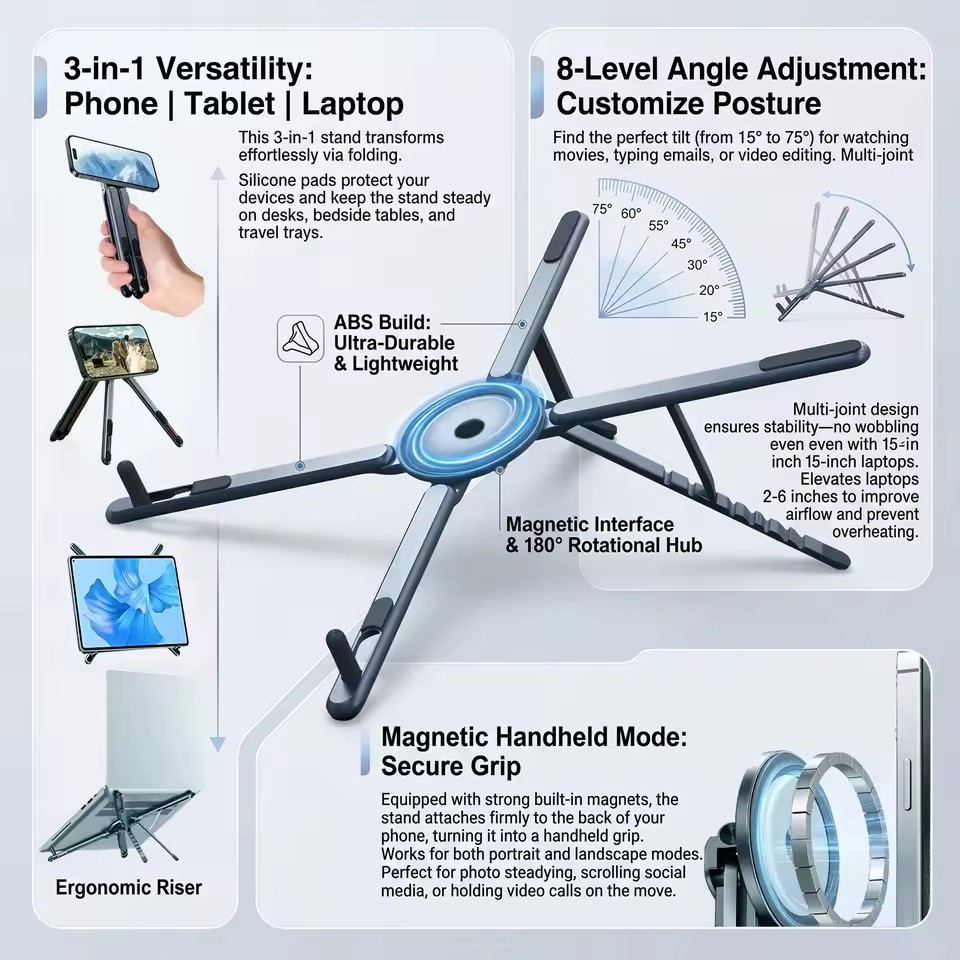 Laptop Tablet Accessories - Portable Magnetic Phone Holder & Selfie
