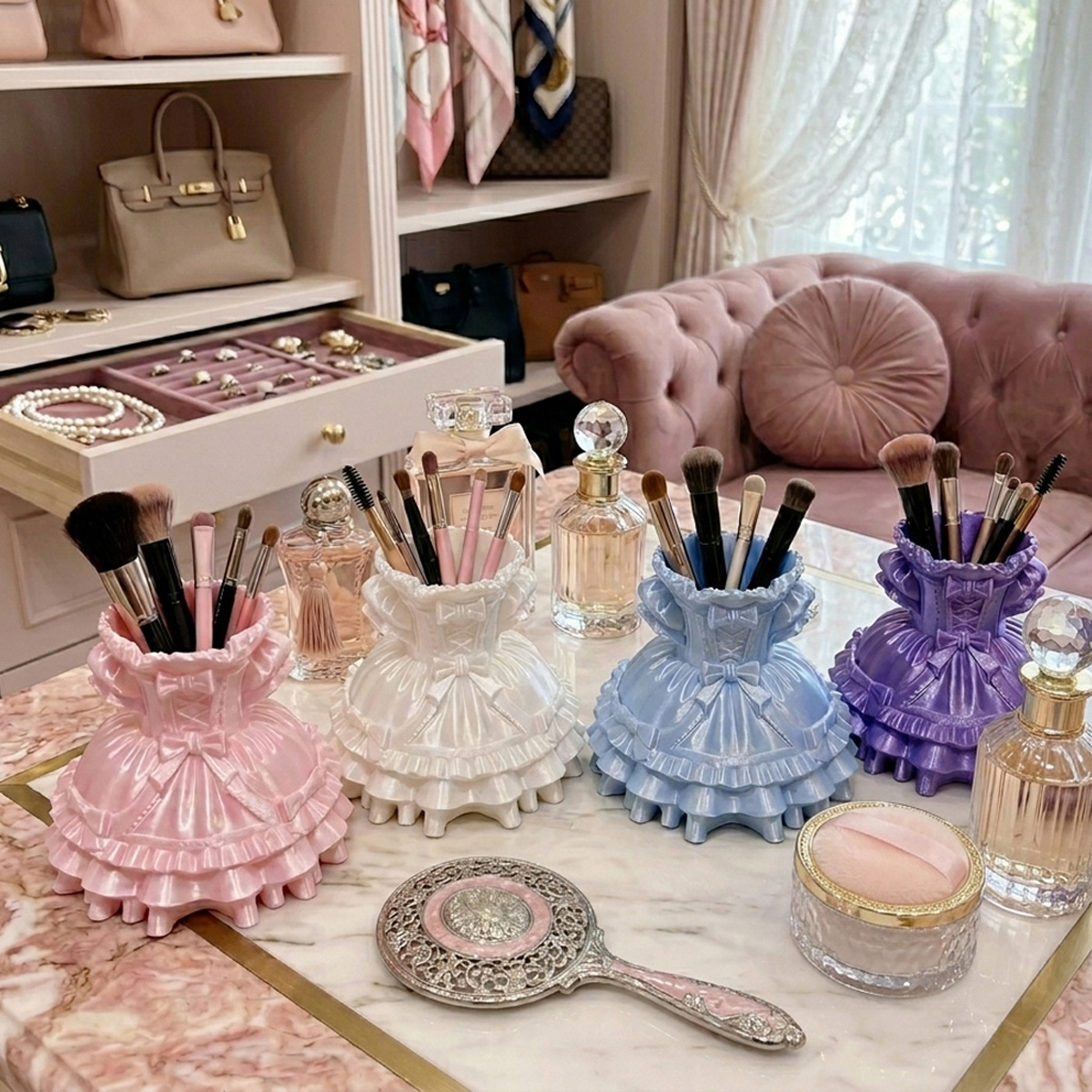Case With Pencil Holder - Princess Dress Makeup Brush Holder &